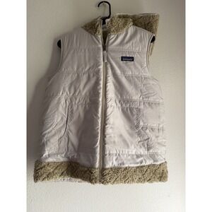 Patagonia Womens Vest Large  Ivory Beige Tan Reversible Hooded Sherpa
